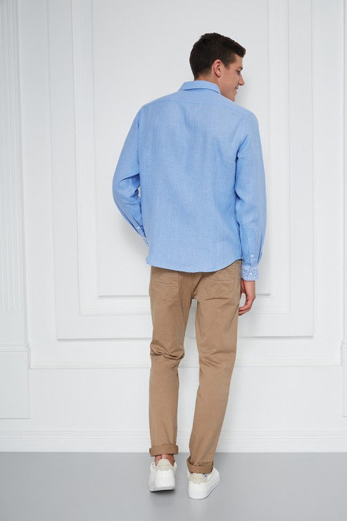 Camasa barbateasca albastra cu broderie alba traditionala Motherland Foberini