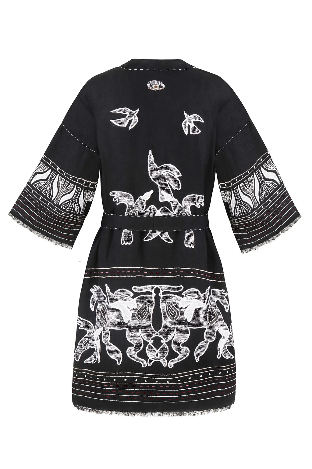 My Sleeping Gypsy, Embroidered dress, white, linen, hand-embroidered – fabric detail