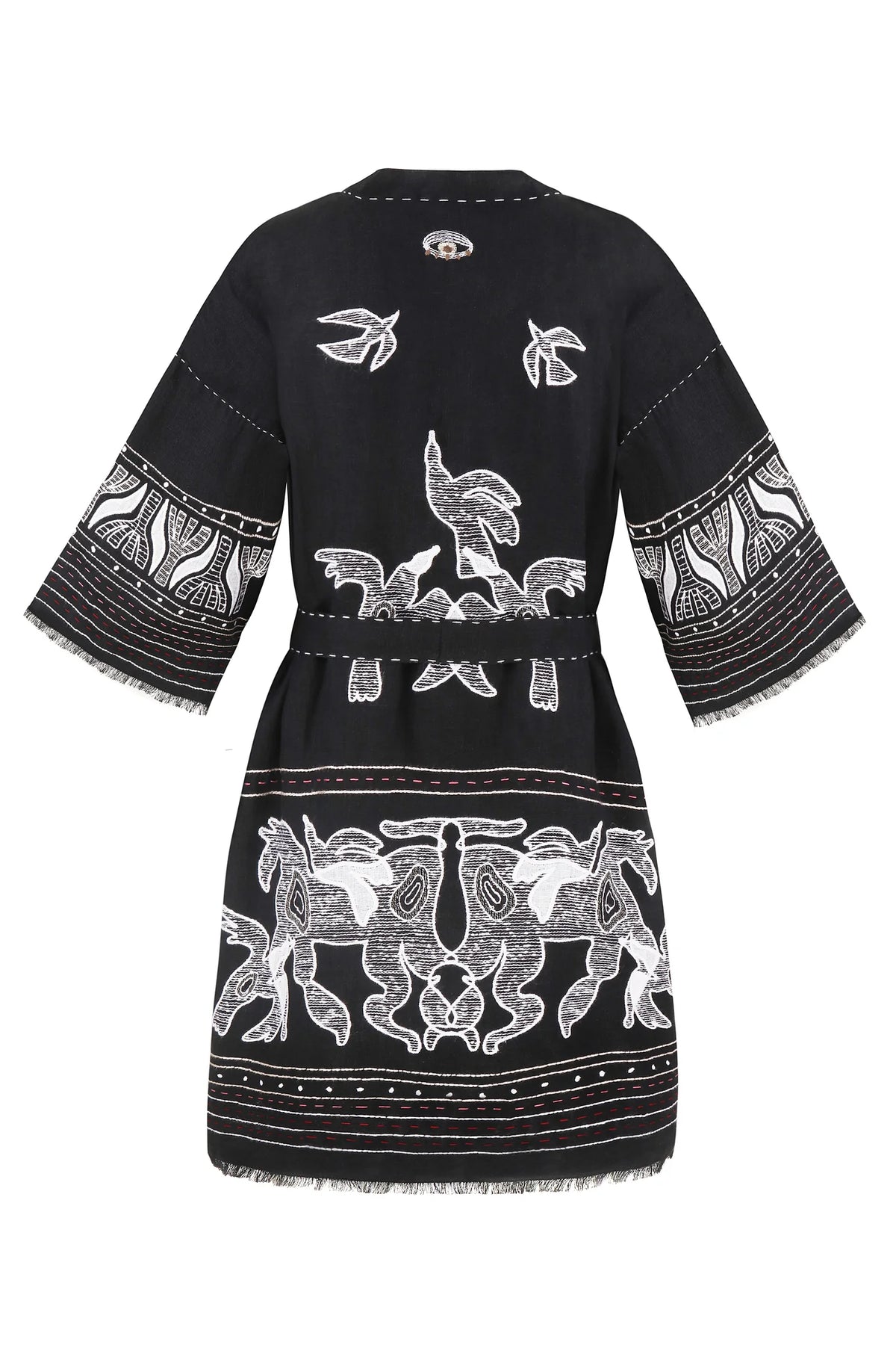 My Sleeping Gypsy, Embroidered dress, white, linen, hand-embroidered – fabric detail