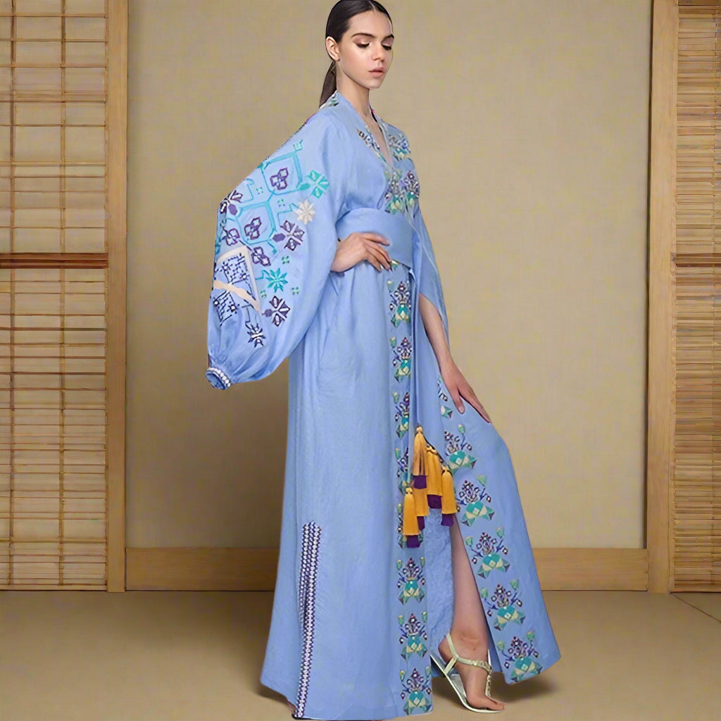 Rochie kimono Oasis brodata cu chihlimbar