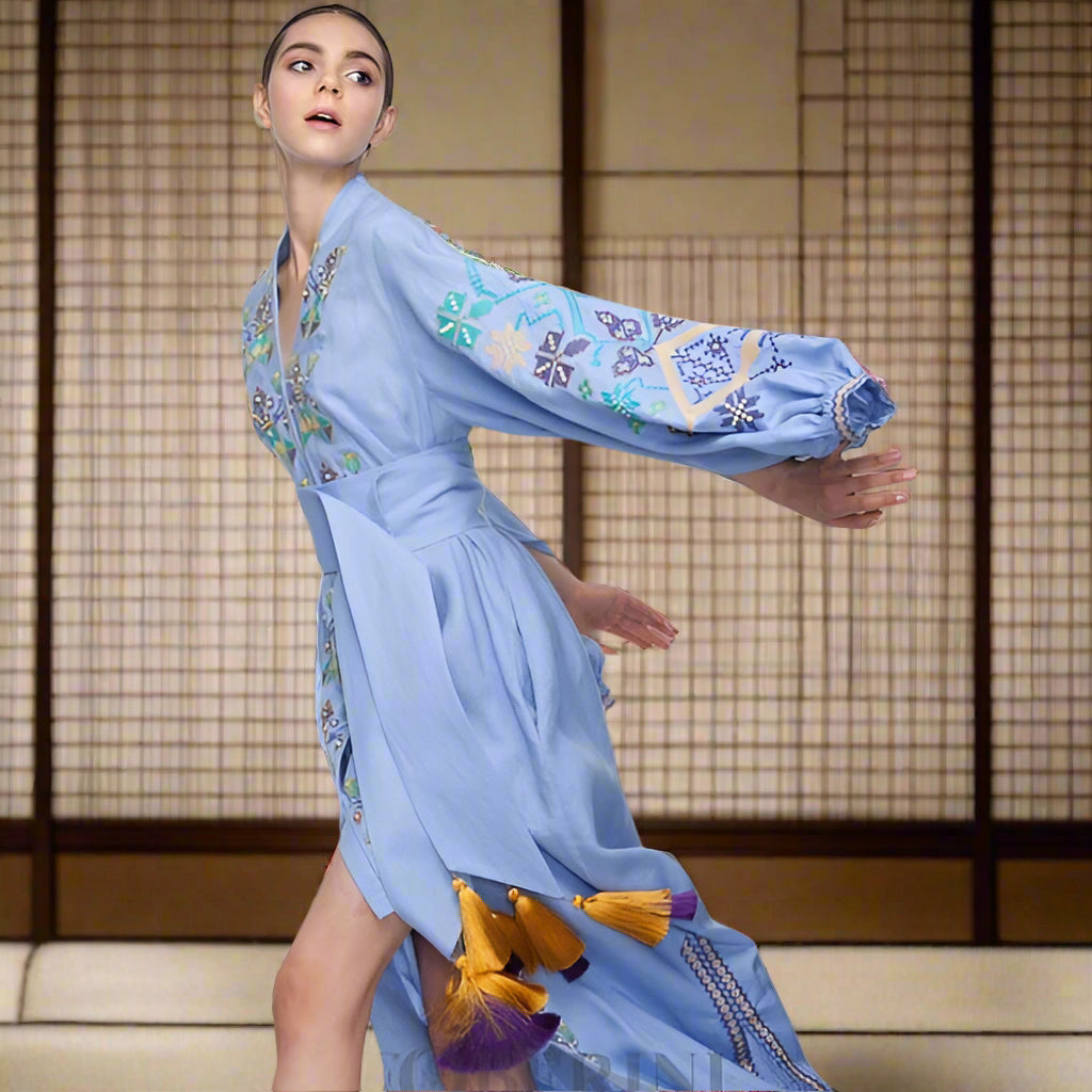 Rochie kimono Oasis brodata cu chihlimbar