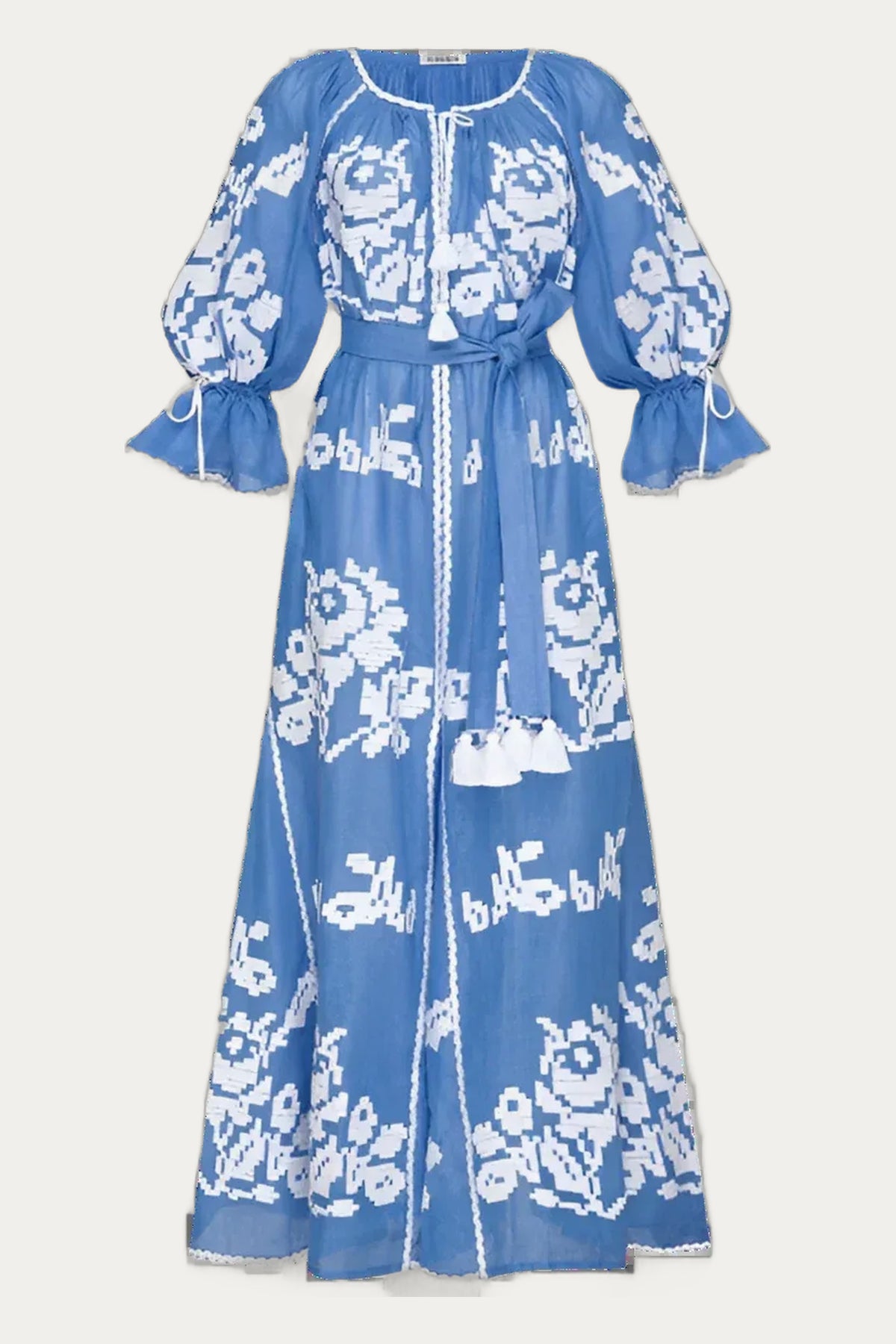 Ocean blue embroidered maxi dress by Foberini