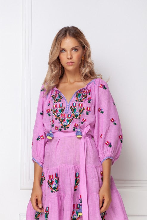 Rochie Cu Broderie Stilizata Omelia Chic Lila