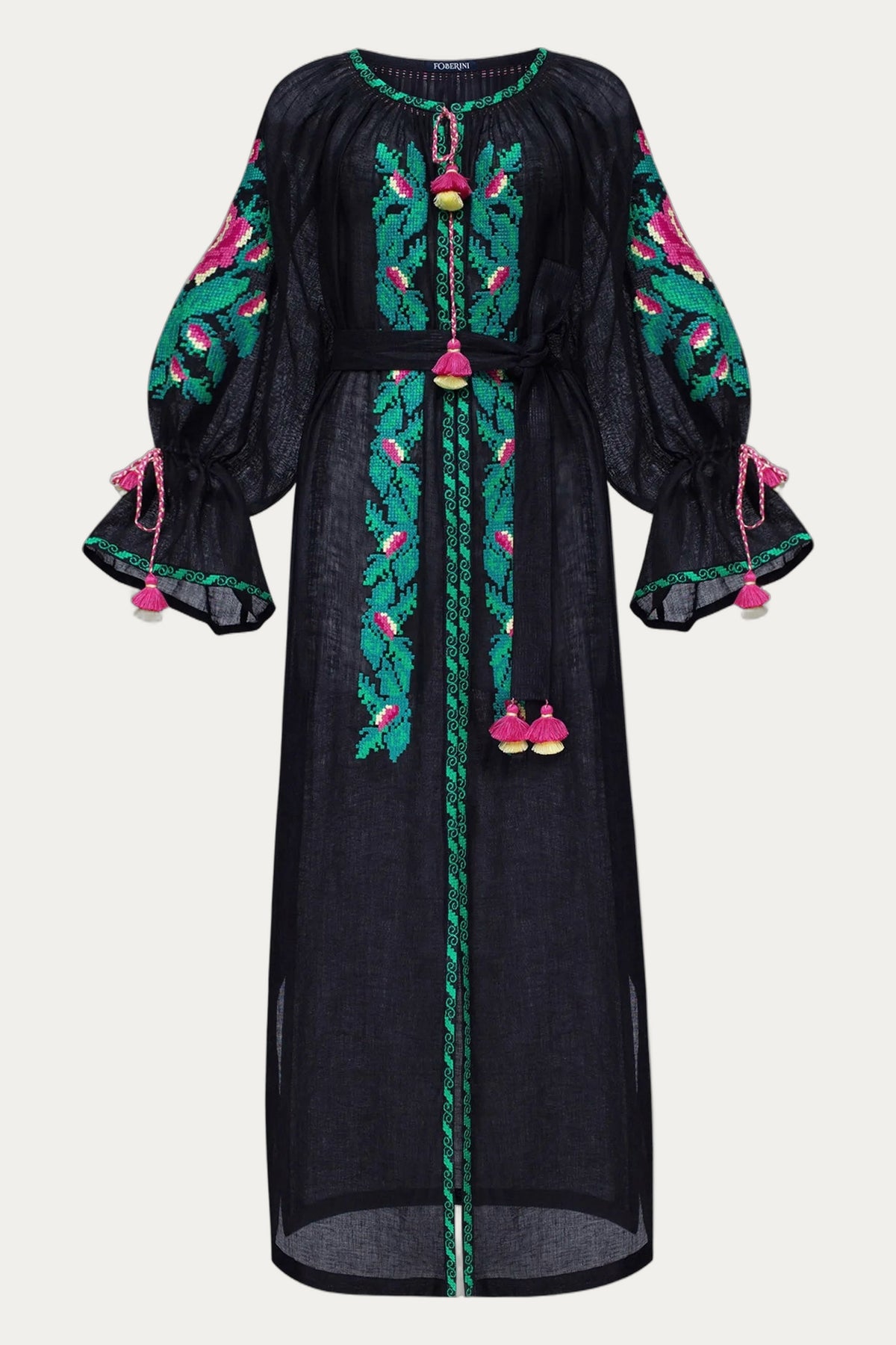 Oversized Floral Hand Embroidered Linen Beach Tunic by Foberini