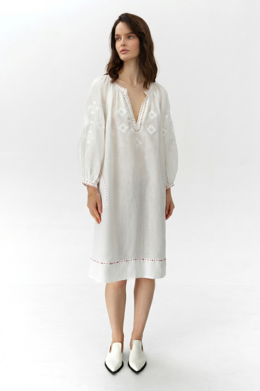 Intricate embroideredy linen dress