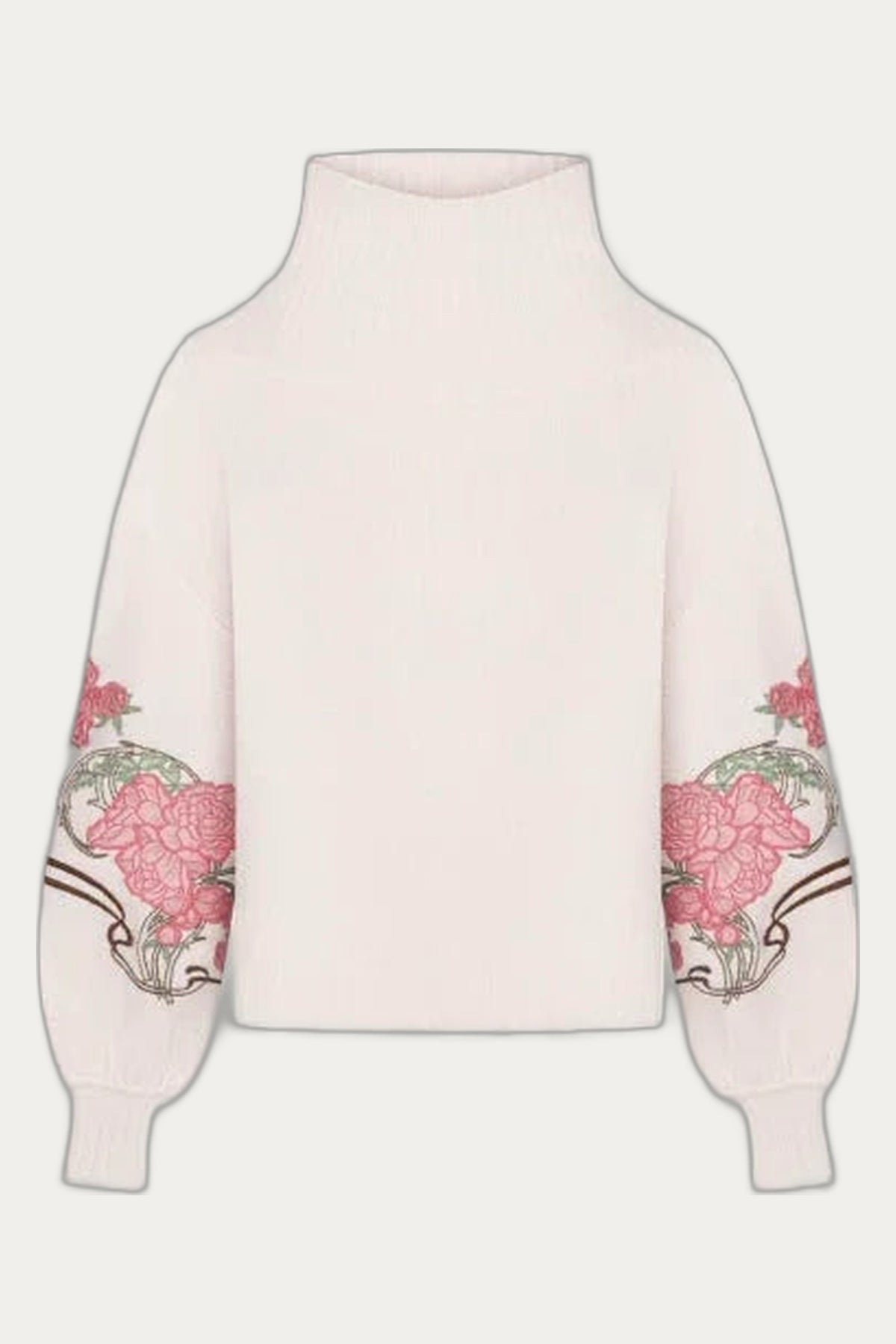 Peonies  luxury jumper with turtle neck in ice white by My Sleeping Gypsy
