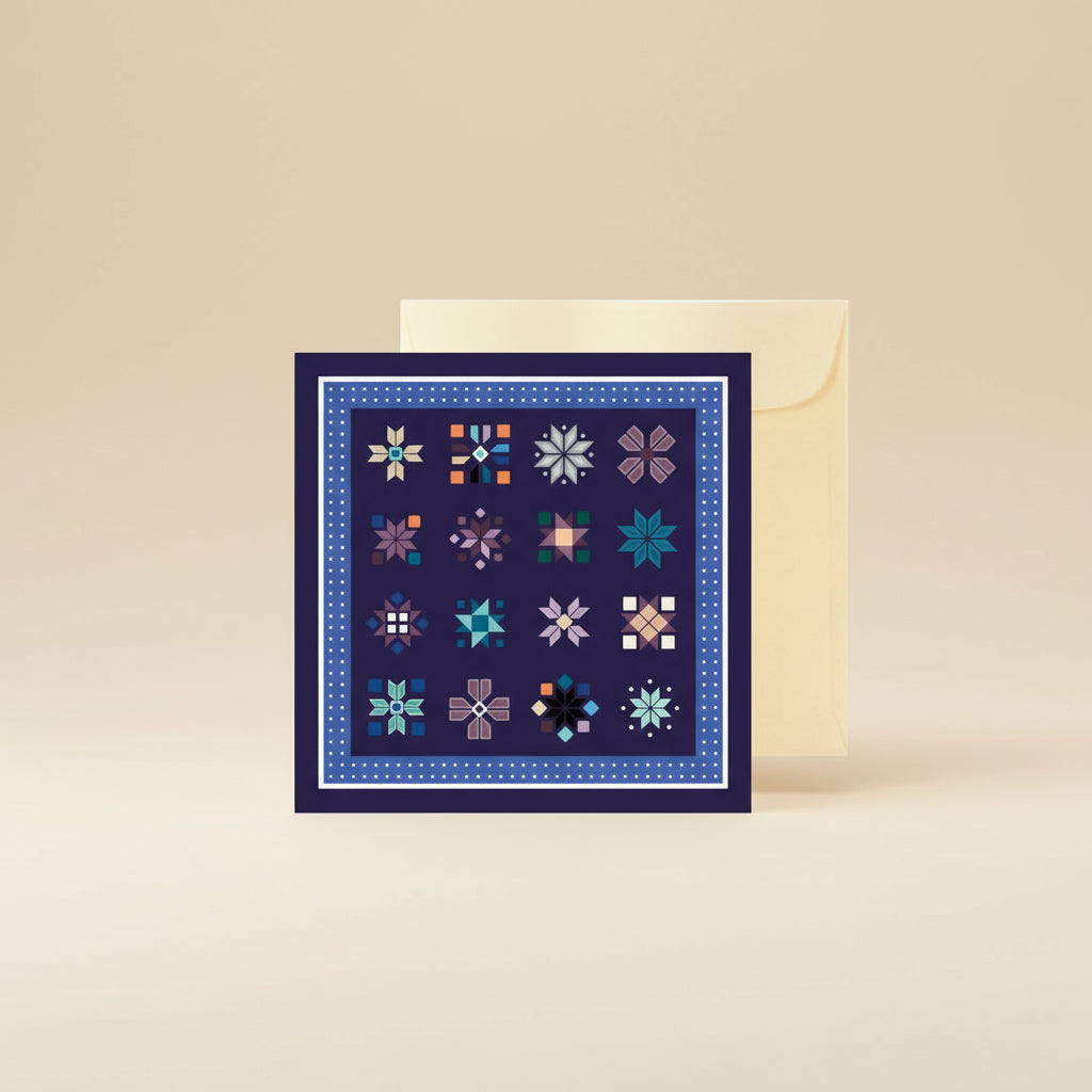 Card with geometric pattern and envelope on a white background