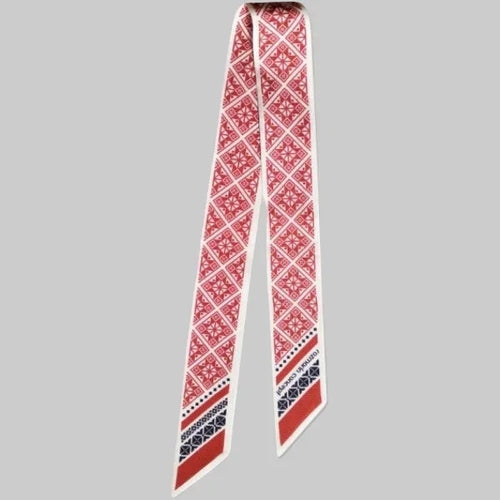 Rozmarin Concept, Silk bracelet, red, linen, geometric motif, handmade