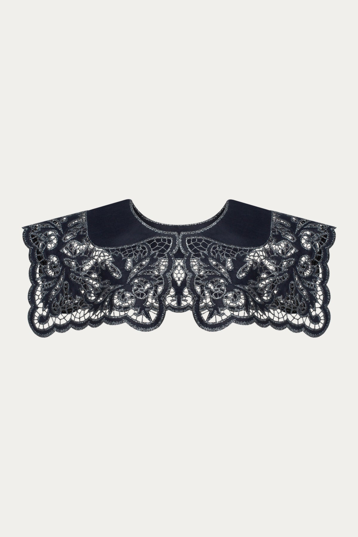 Richelieu Navy blue with silver embroidery cutwork detachable Collar Barvy by ANNABO