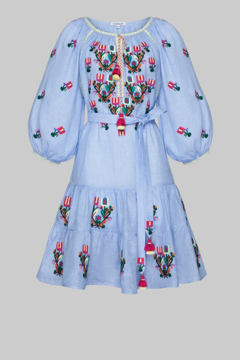 Rochie Cu Broderie Stilizata Omelia Chic Light Blue