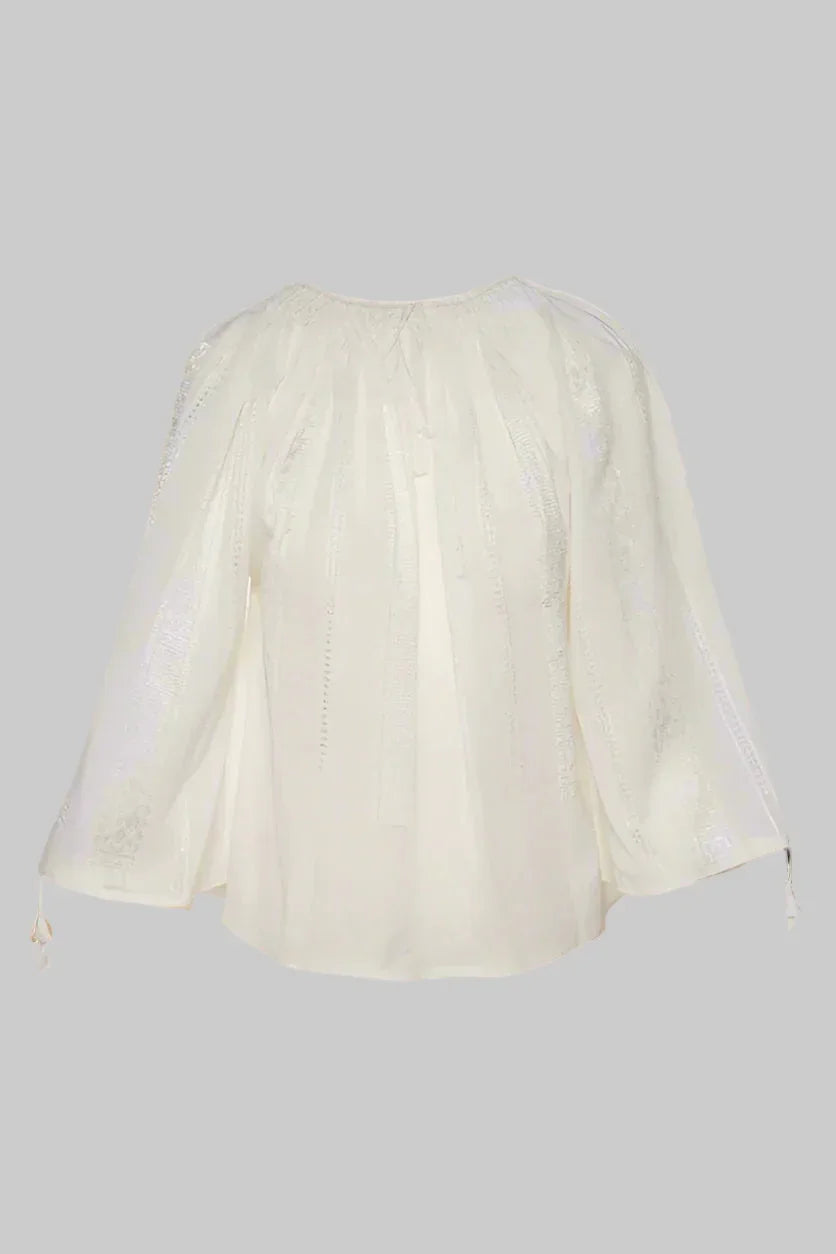 Authentic handmade Romanian blouse, white, cotton, geometric motif, hand-embroidered
