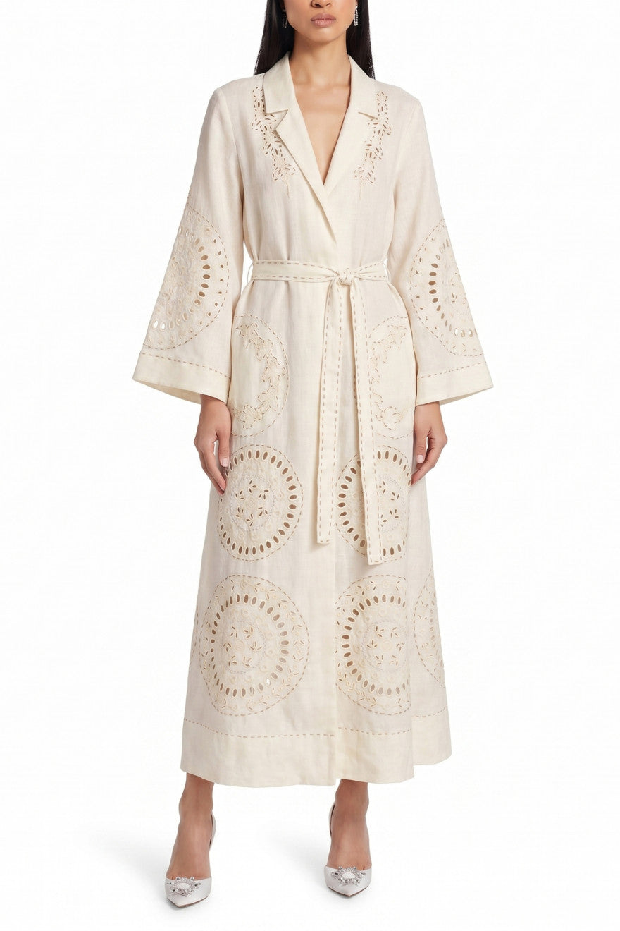 Ivory Sarah linen maxi dress with cutwork lace, My Sleeping Gypsy