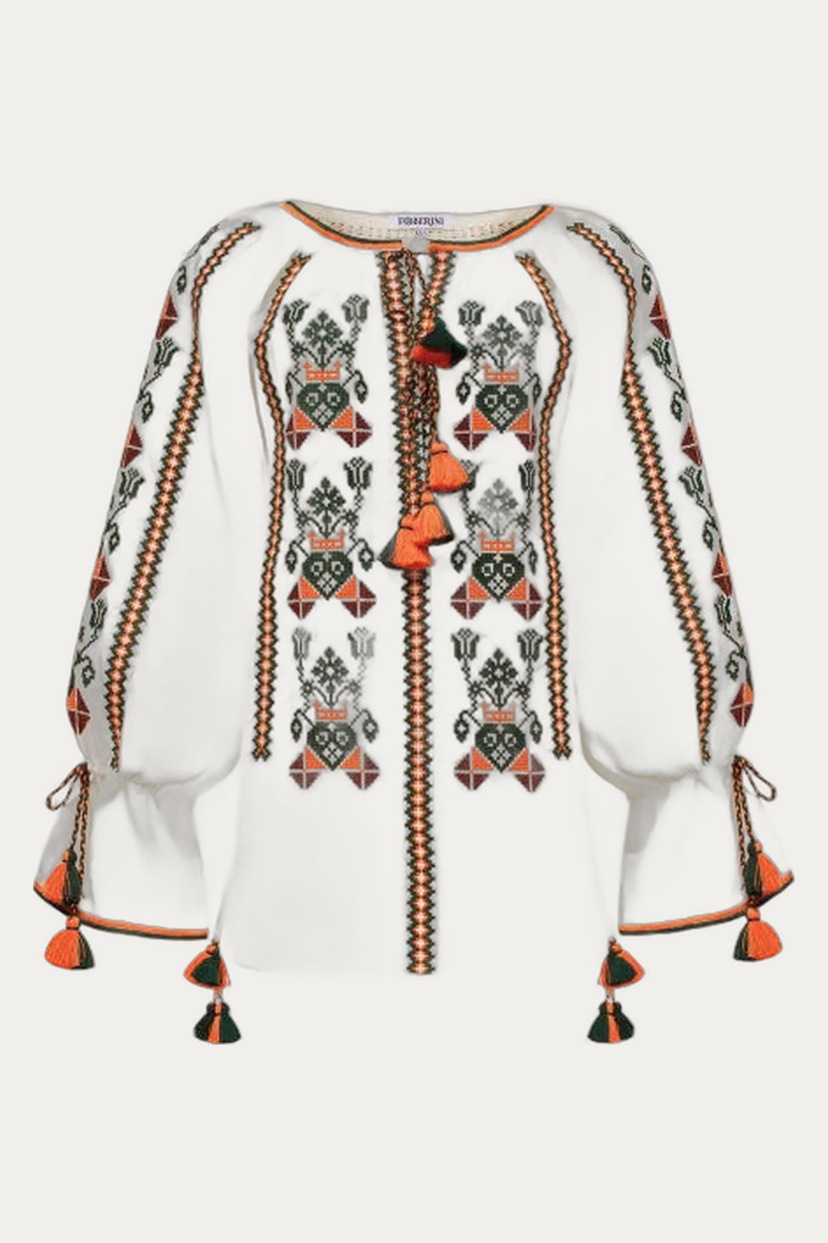 Slavic motif embroidered linen blouse by Foberini