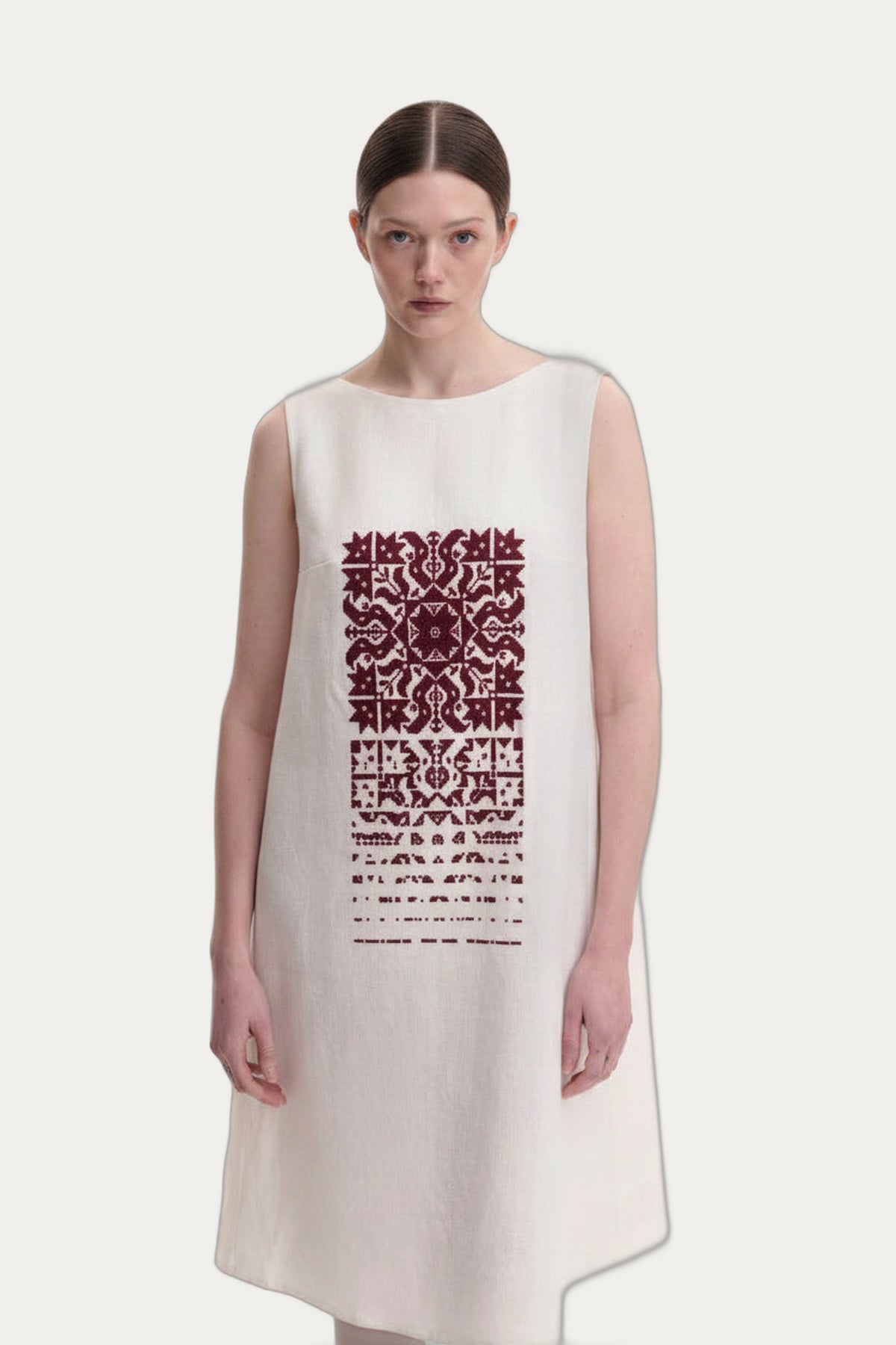 Sleeveless linen hand embroidered dress Falling Star Motif by Koza Dereza
