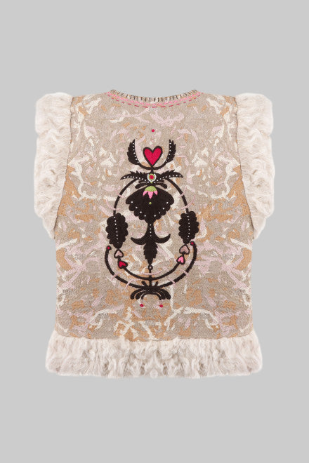 Top with lace details and a central design on a white background