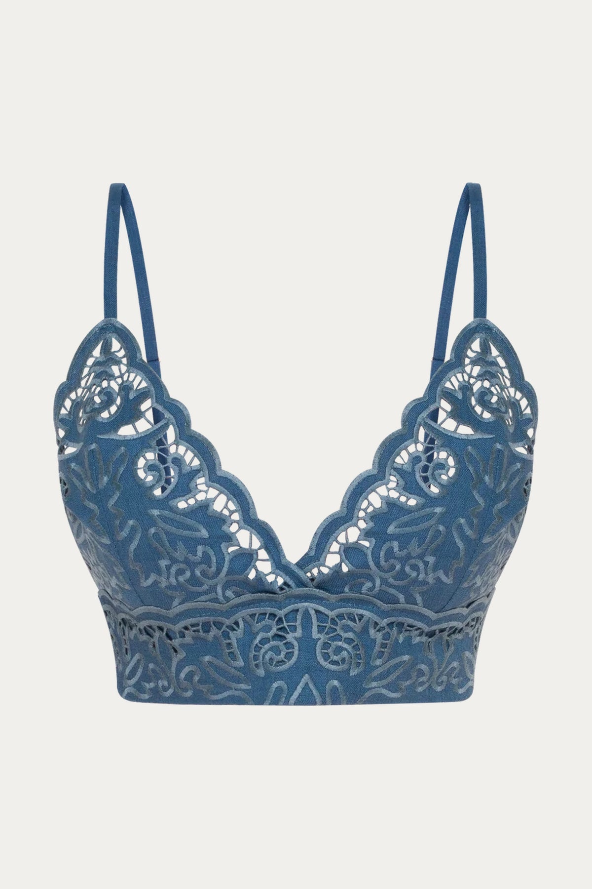 Spring Mirage Linen Top with Richelieu Embroidery – Steel Blue by ANNABO