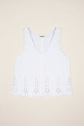 White linen cropped tank top with vytynanka cutout embroidery, Foberini