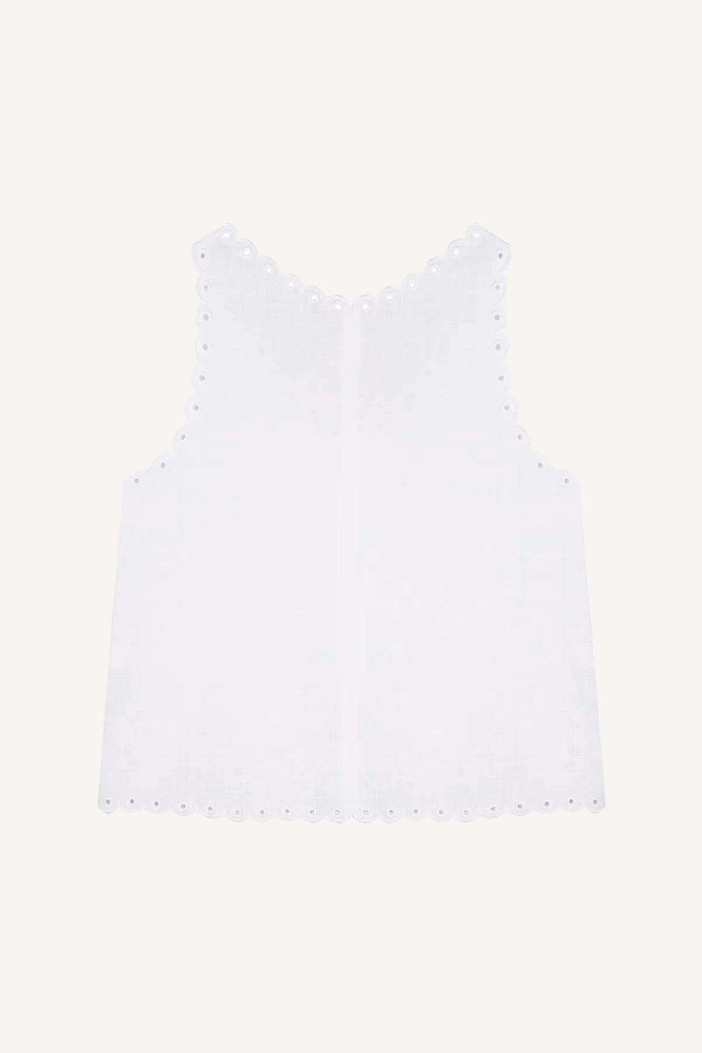 White linen cropped tank top with vytynanka cutout embroidery - embroidery detail