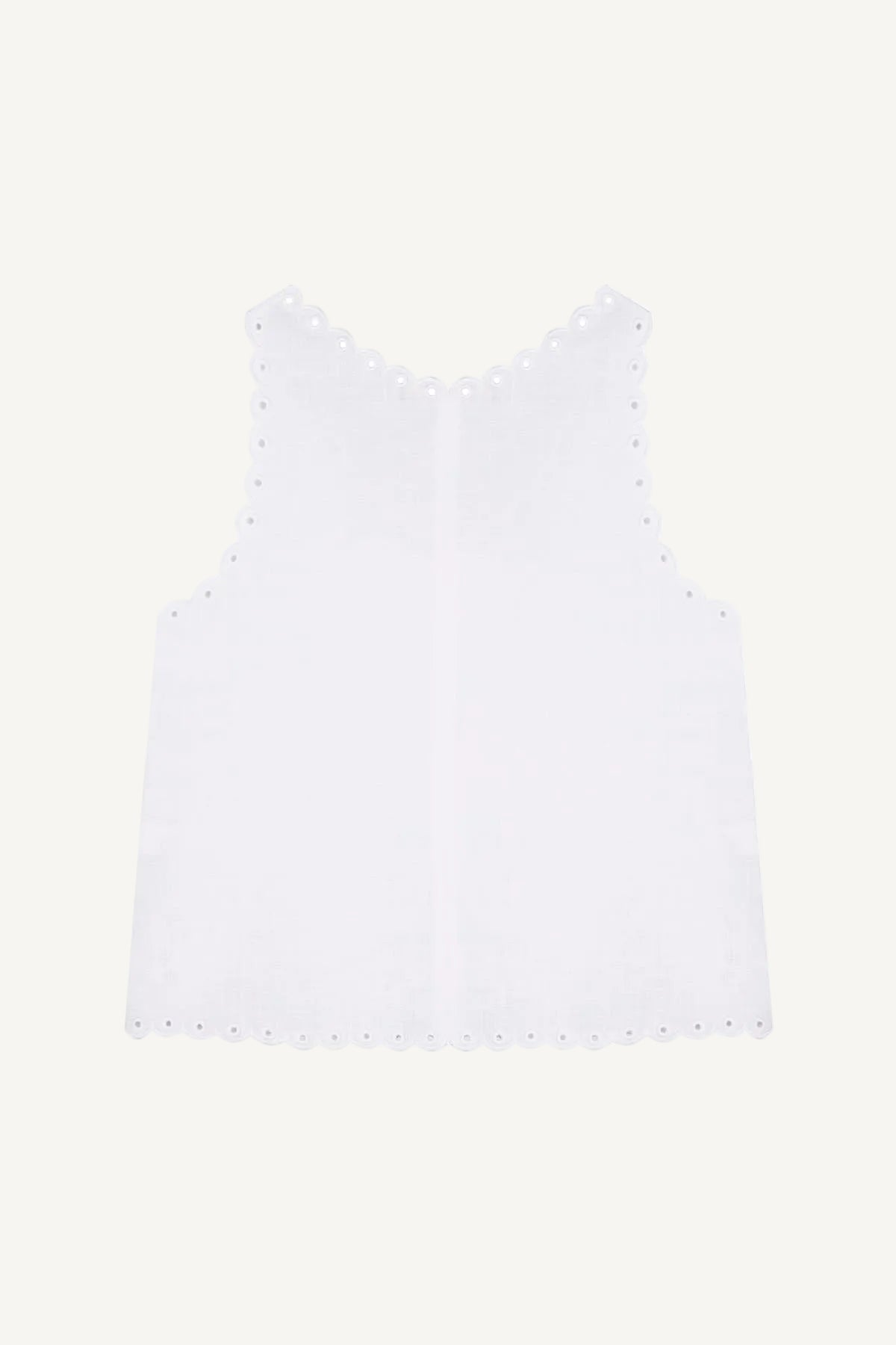 White linen cropped tank top with vytynanka cutout embroidery - embroidery detail