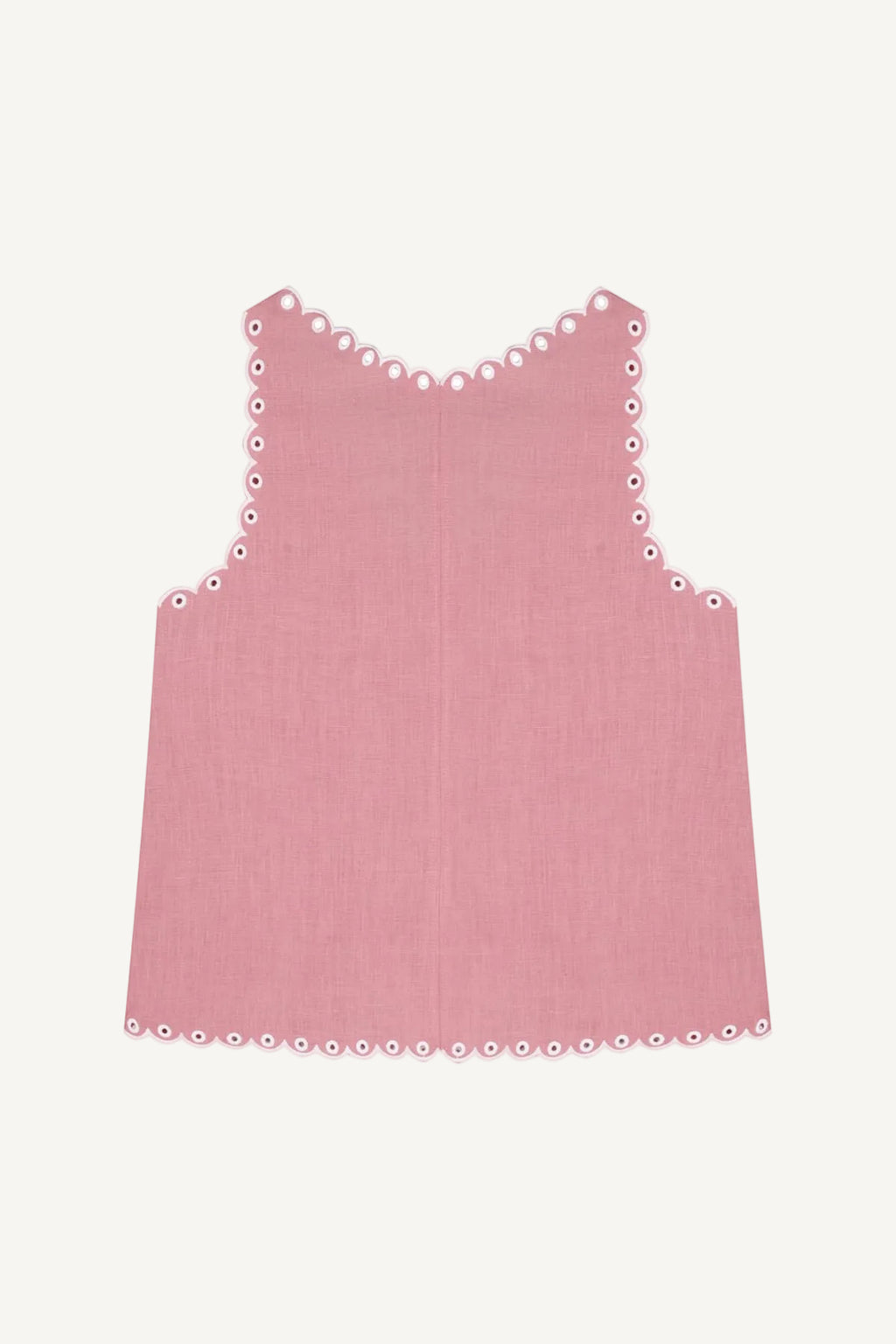 Pink tank top with decorative trim on a white background