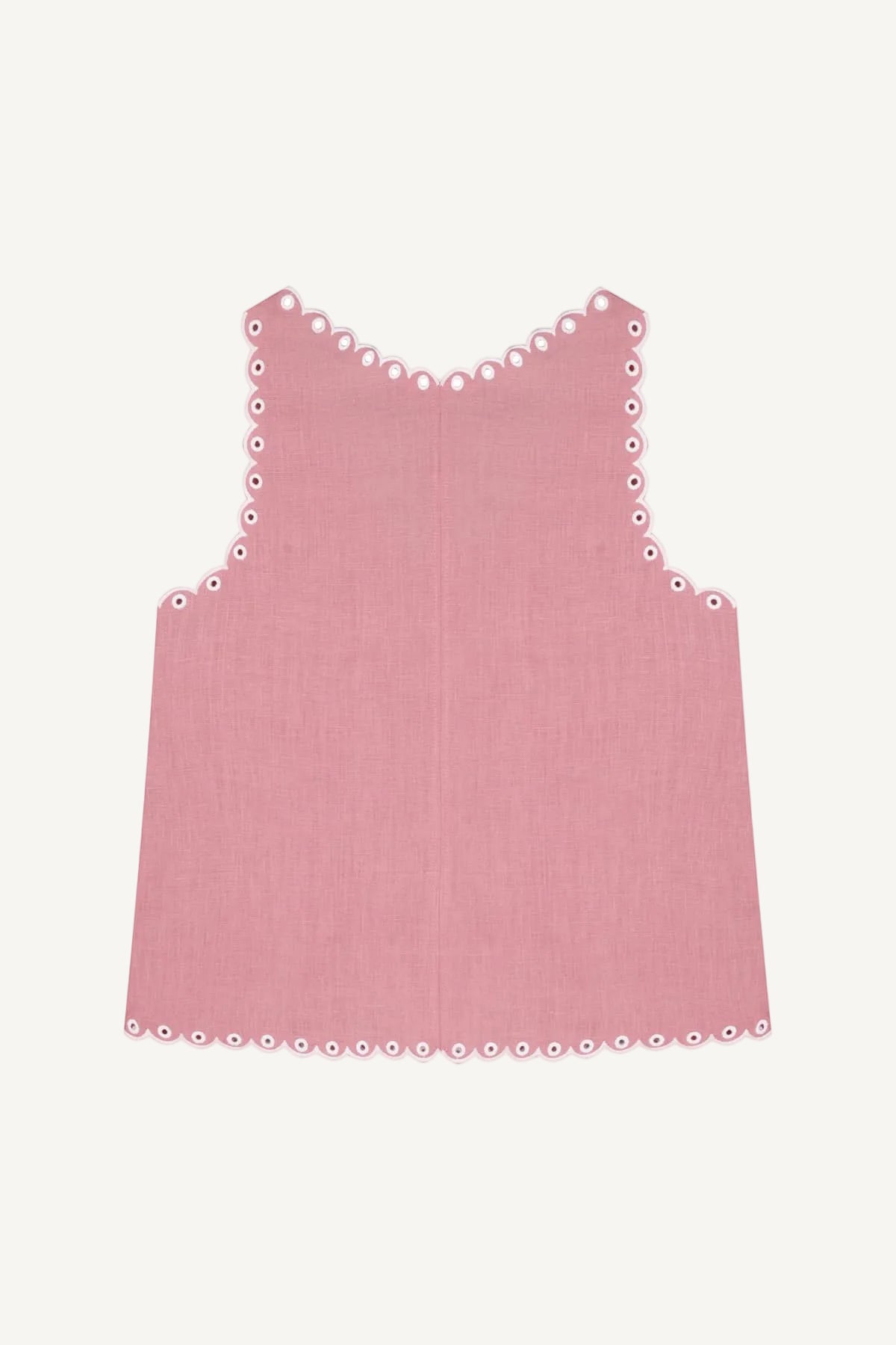 Pink tank top with decorative trim on a white background