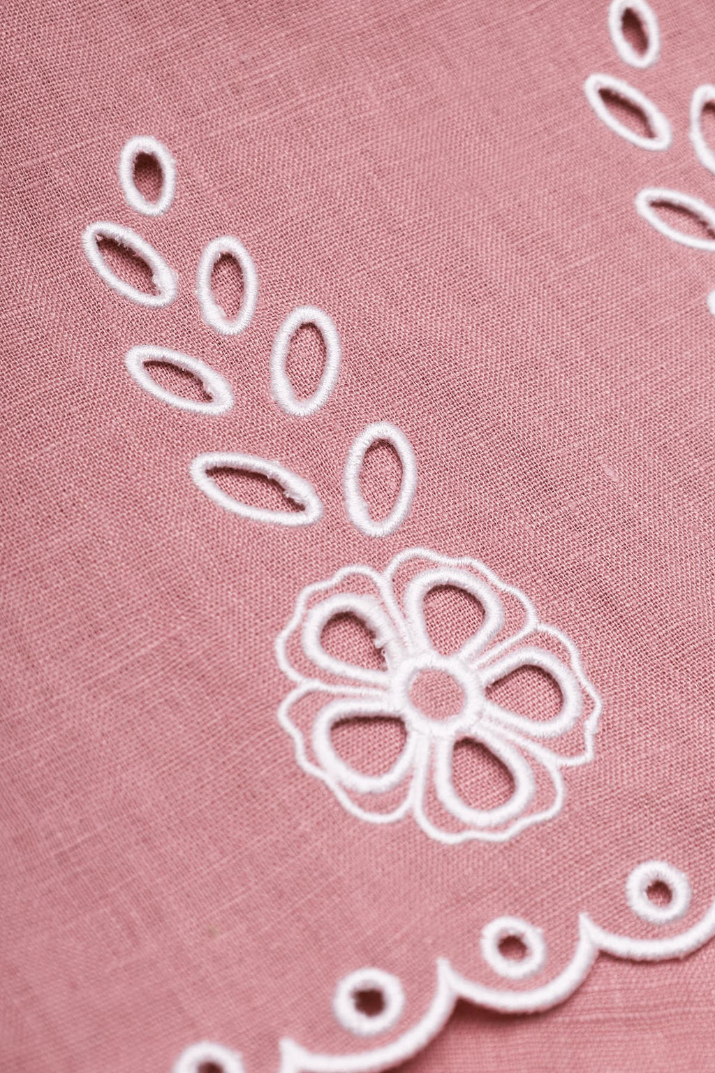 Pink linen cropped tank top with vytynanka cutout embroidery, Foberini