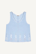Linen cropped V-neck tank top with vytynanka cutout embroidery, Foberini