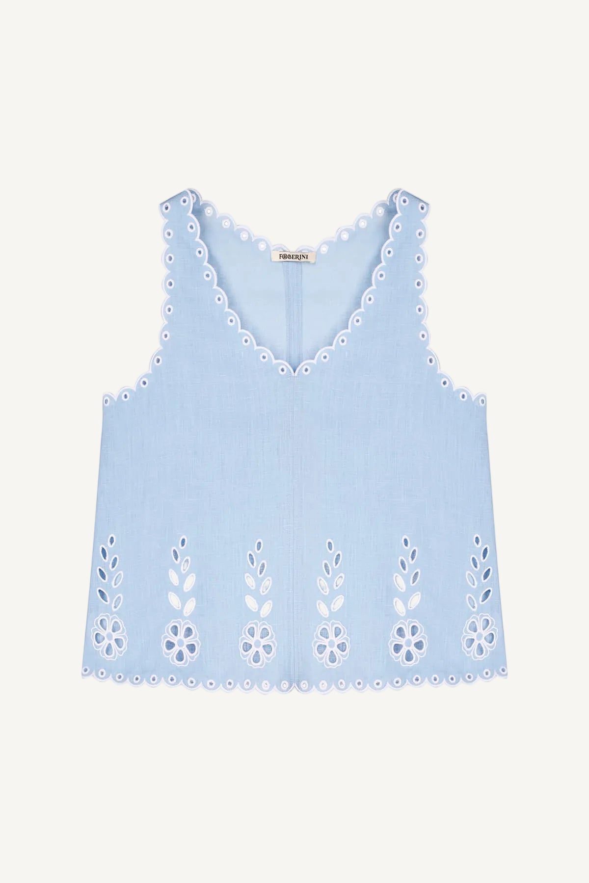 Linen cropped V-neck tank top with vytynanka cutout embroidery, Foberini