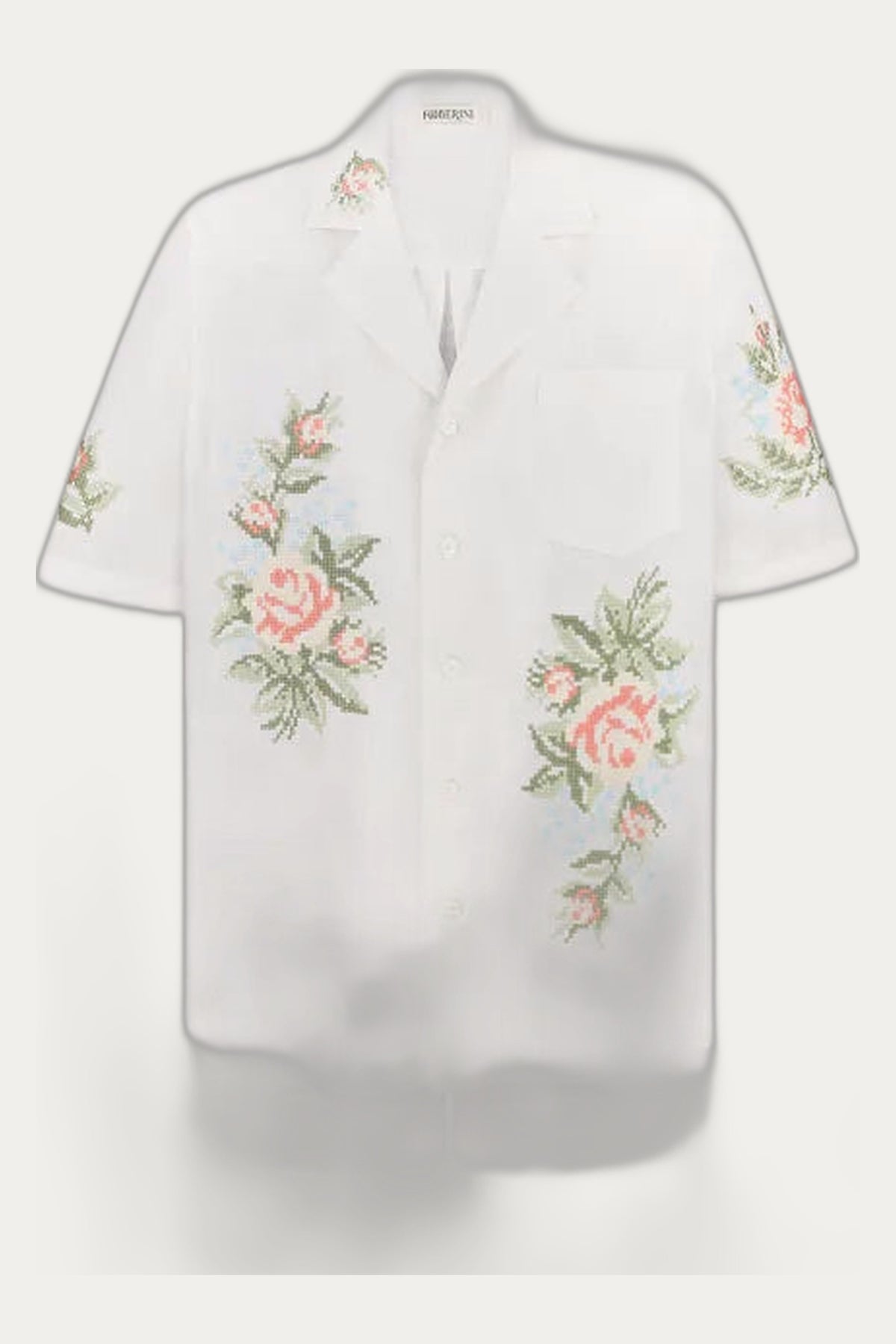 Summer Linen Co-Ord Set — Embroidered Shirt & Shorts,  Floral Traditional Cross-stitch by Foberini