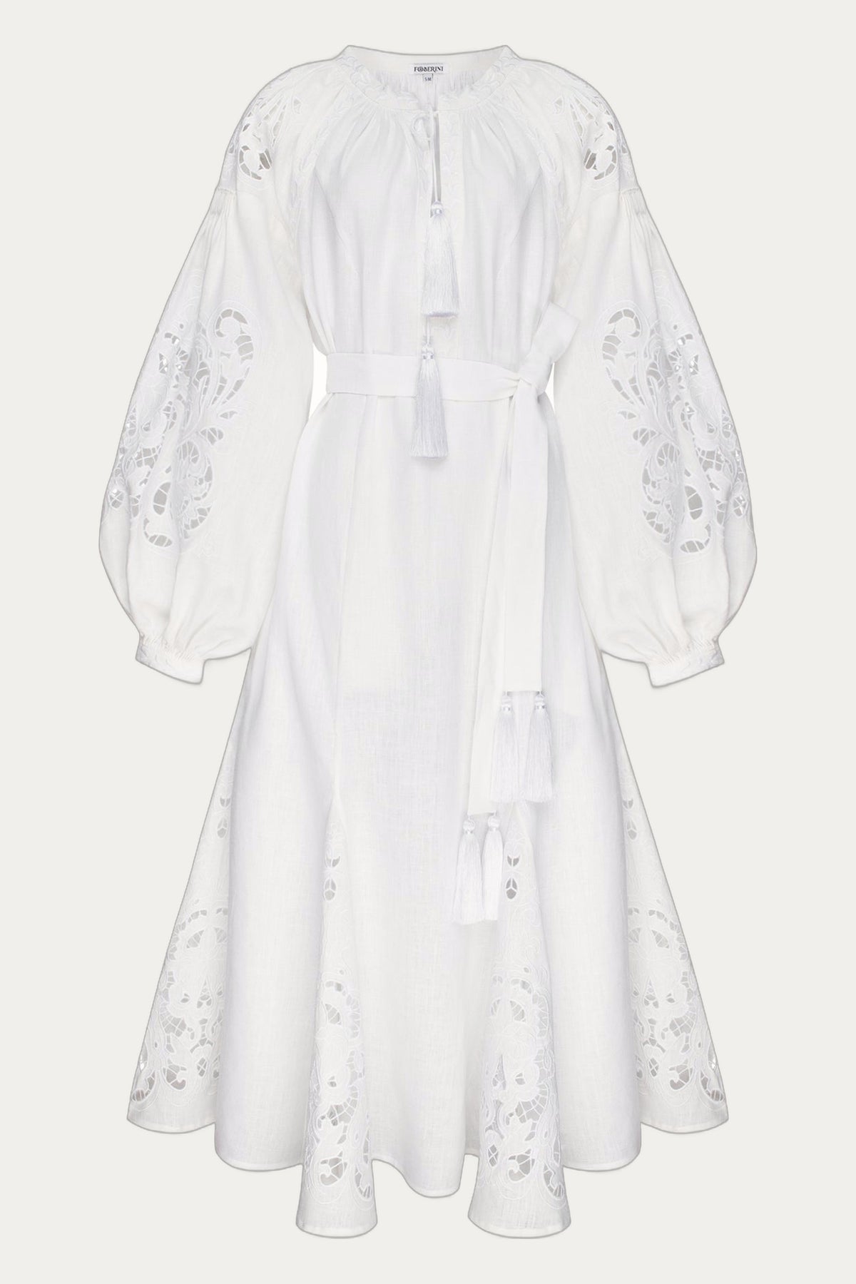 Sweetheart White Embroidered Bohemian Dress by Foberini