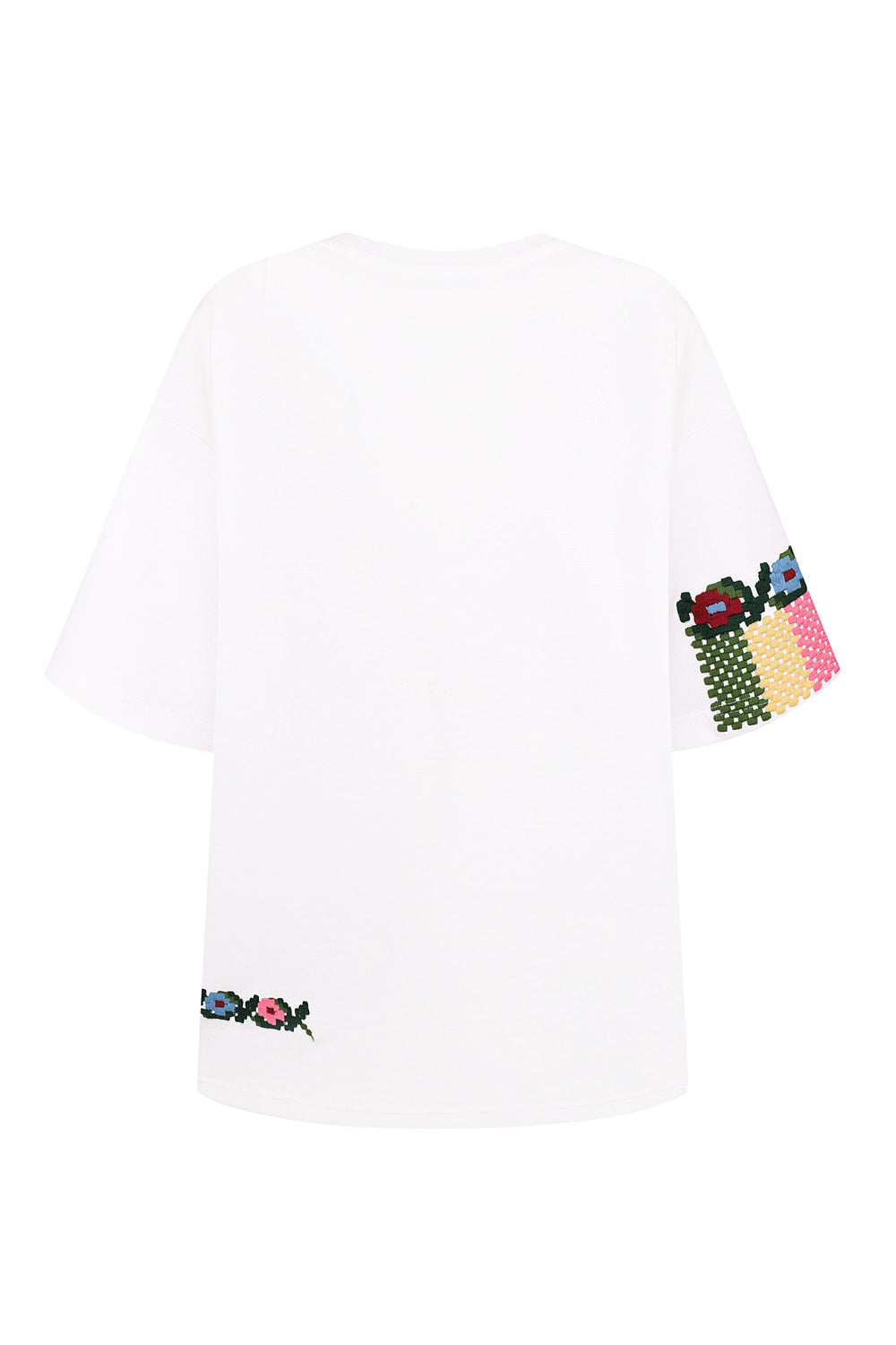Embroidered cotton T-shirt in white