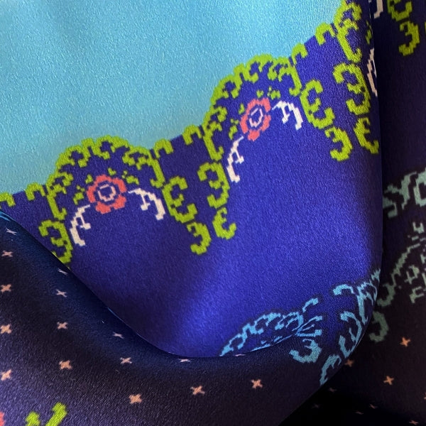 Eșarfă de mătase naturală model Dantelata Albastra