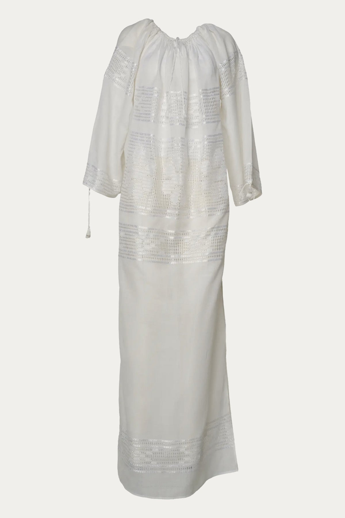 The Loom-Woven Heirloom long dress with  silk embroidery one of a kind by Romanian Handloom Craftsmanship