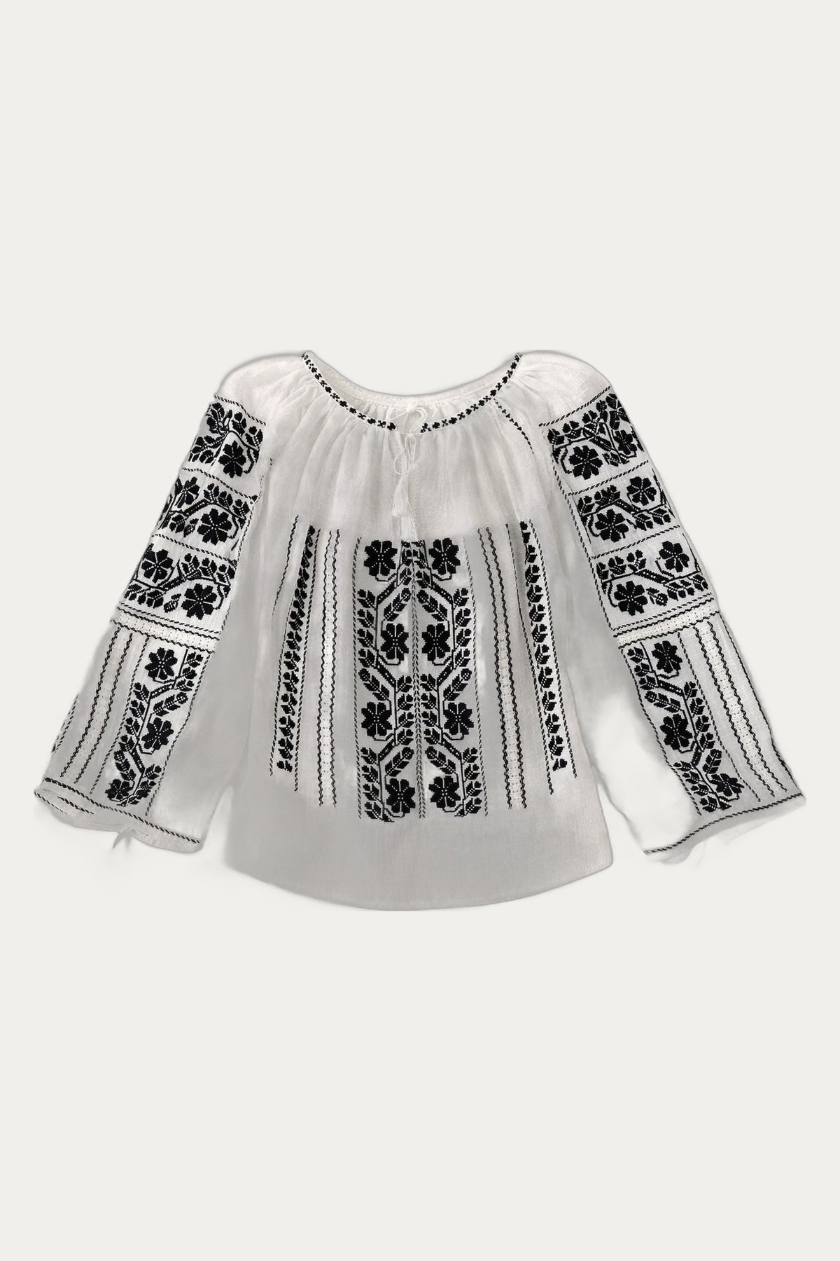 The Midnight Garden – Floral Embroidery Romanian Blouse by Artizanat Mehedinți