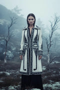 The Queens Mary Coat by Ciuncanu Gheorghe styled on model, Blouse Roumaine Shop