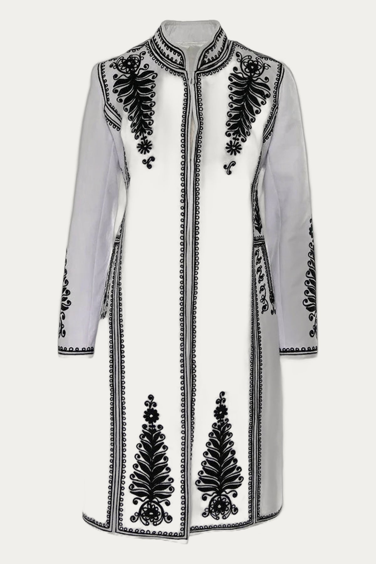 The Romanian Handcrafted Wool Coat in White by Wool Craftsmanship Embroidery