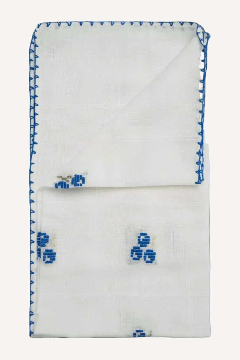 Handwoven tablecloth, floral motif, hand-embroidered