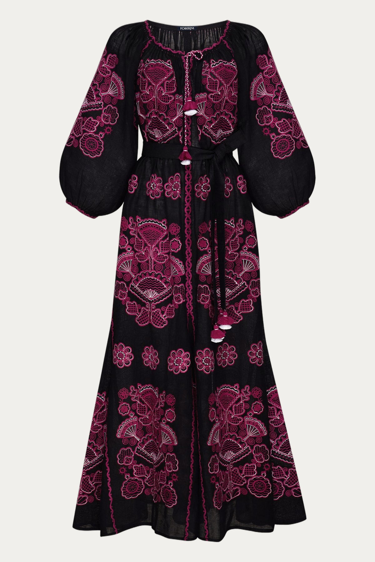 Victory Chic Floral Embroidered Bohemian Maxi Dress — Pink & White by Foberini