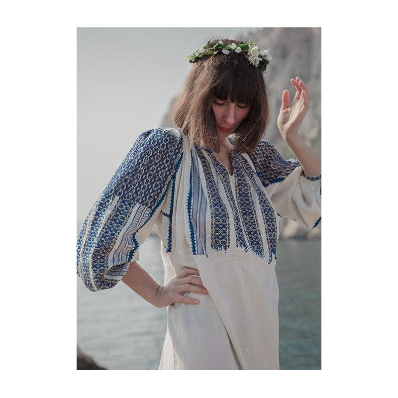 Rochie traditionala broderie Muscel albastru