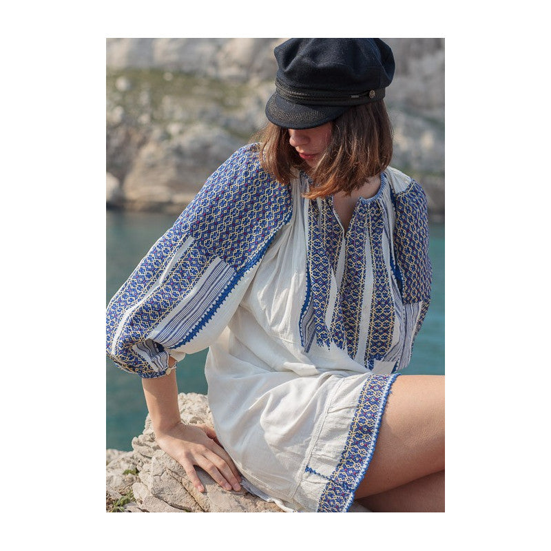 Rochie traditionala broderie Muscel albastru