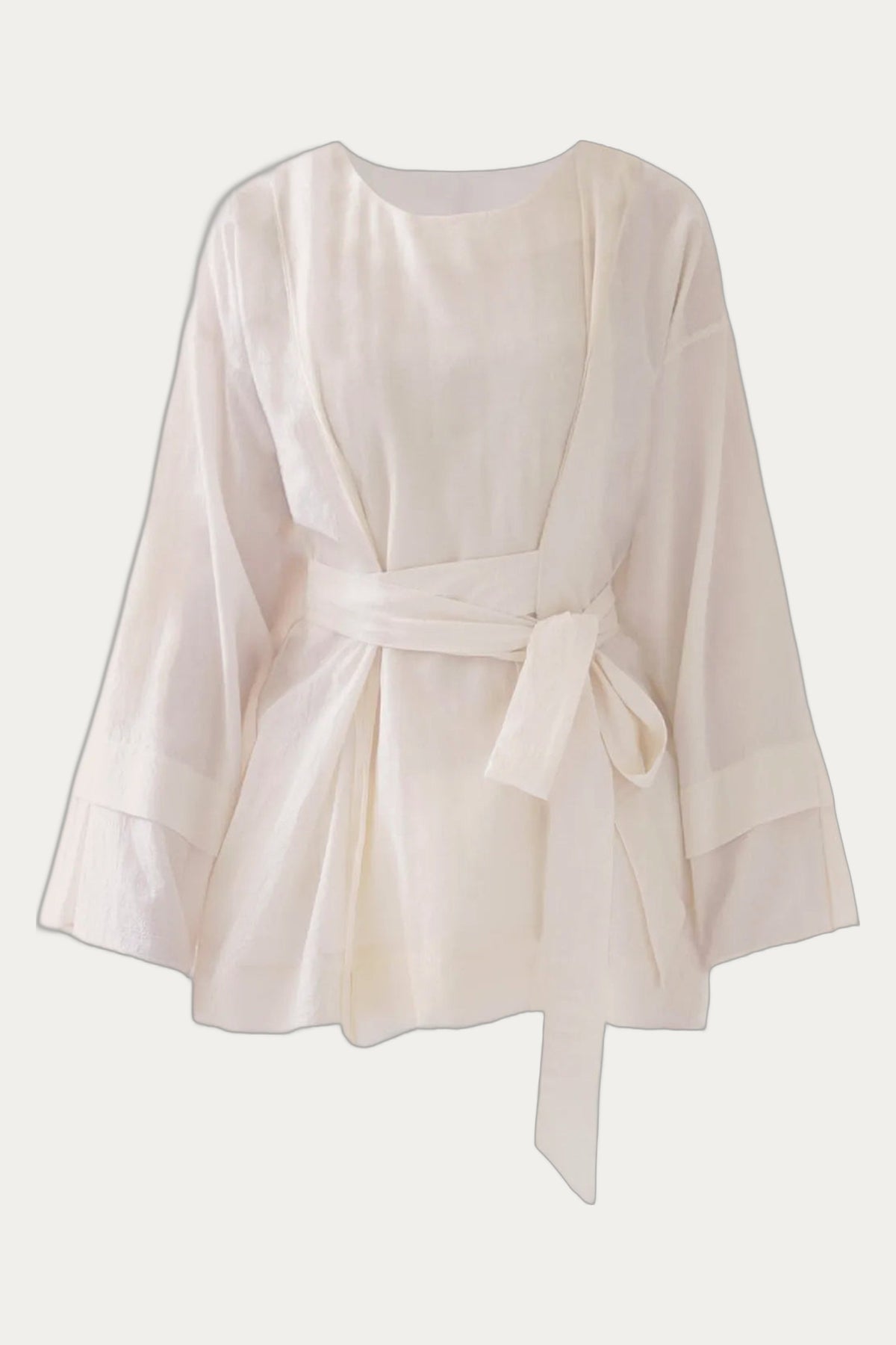 White Organic Cotton Wrap Blouse – Artisanal Kimono Poetic Alb by PoeticAlb