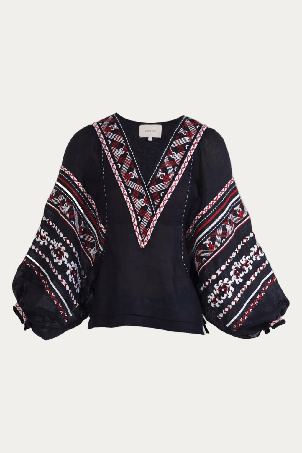 Women Navy-Blue Embroidered Cross-Stitch Linen Blouse Etna My Sleeping Gypsy by My Sleeping Gypsy