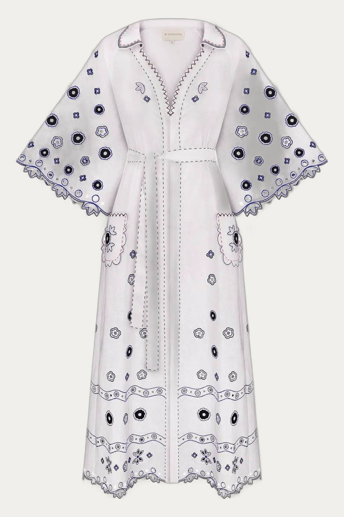 Women's Glass House White Linen Maxi Dress – Cutwork Embroidery by My Sleeping Gypsy