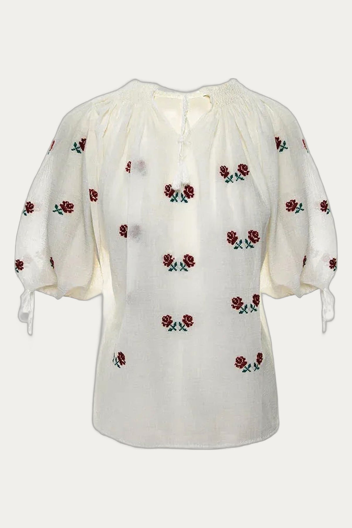 Women's Romanian Cotton Blouse with Hand Embroidered Roses by Breaza
