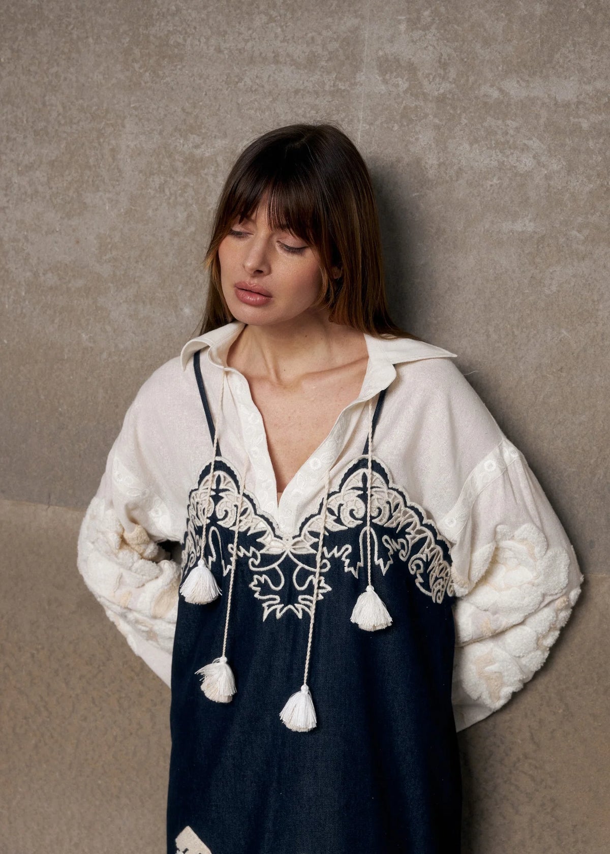 Embroidered Denim Midi Slipdress 'Amber Rose'