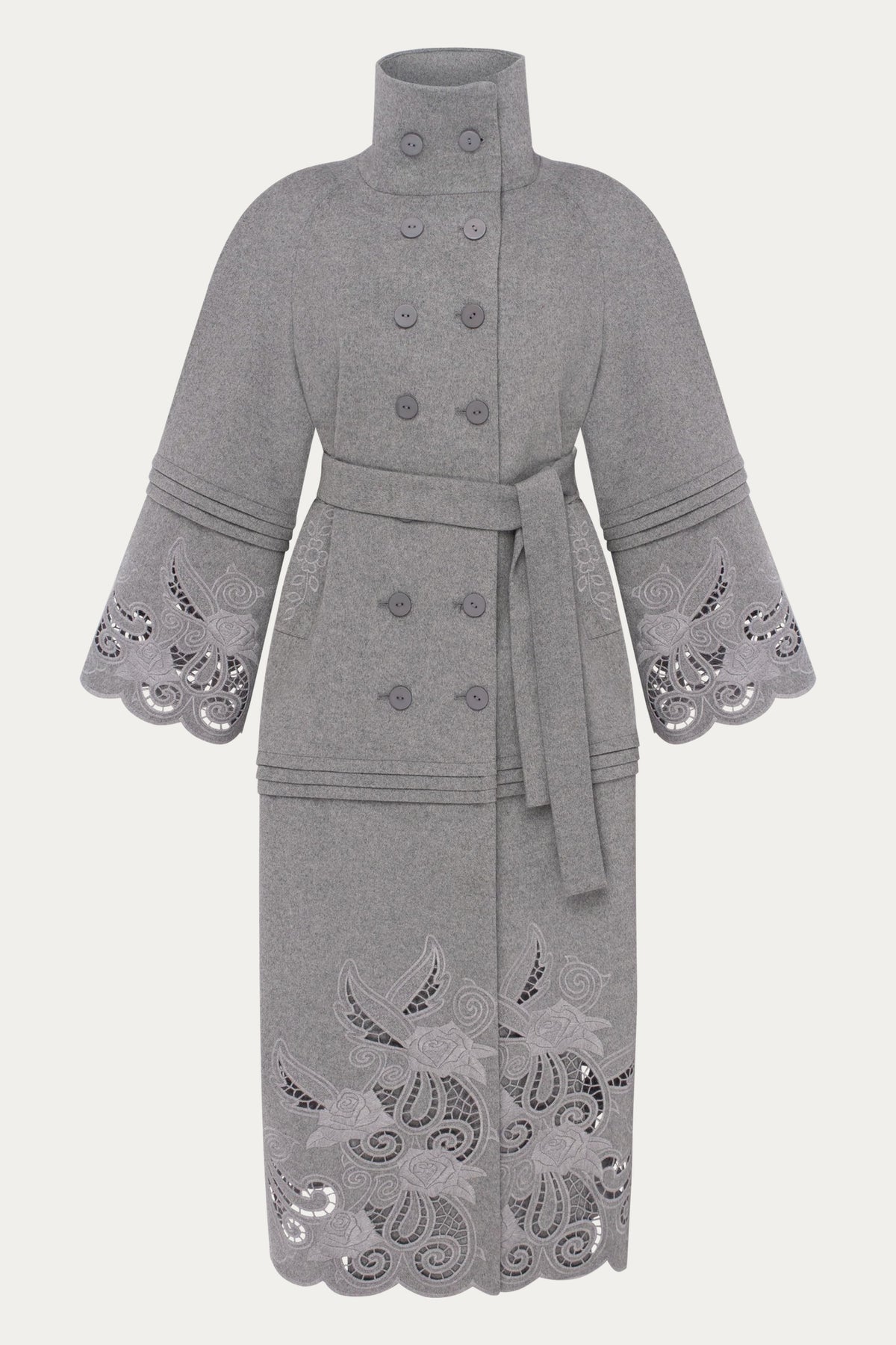 Wool & Cashmere Eyelet Coat "Rose Eclipse Grey" by ANNABO