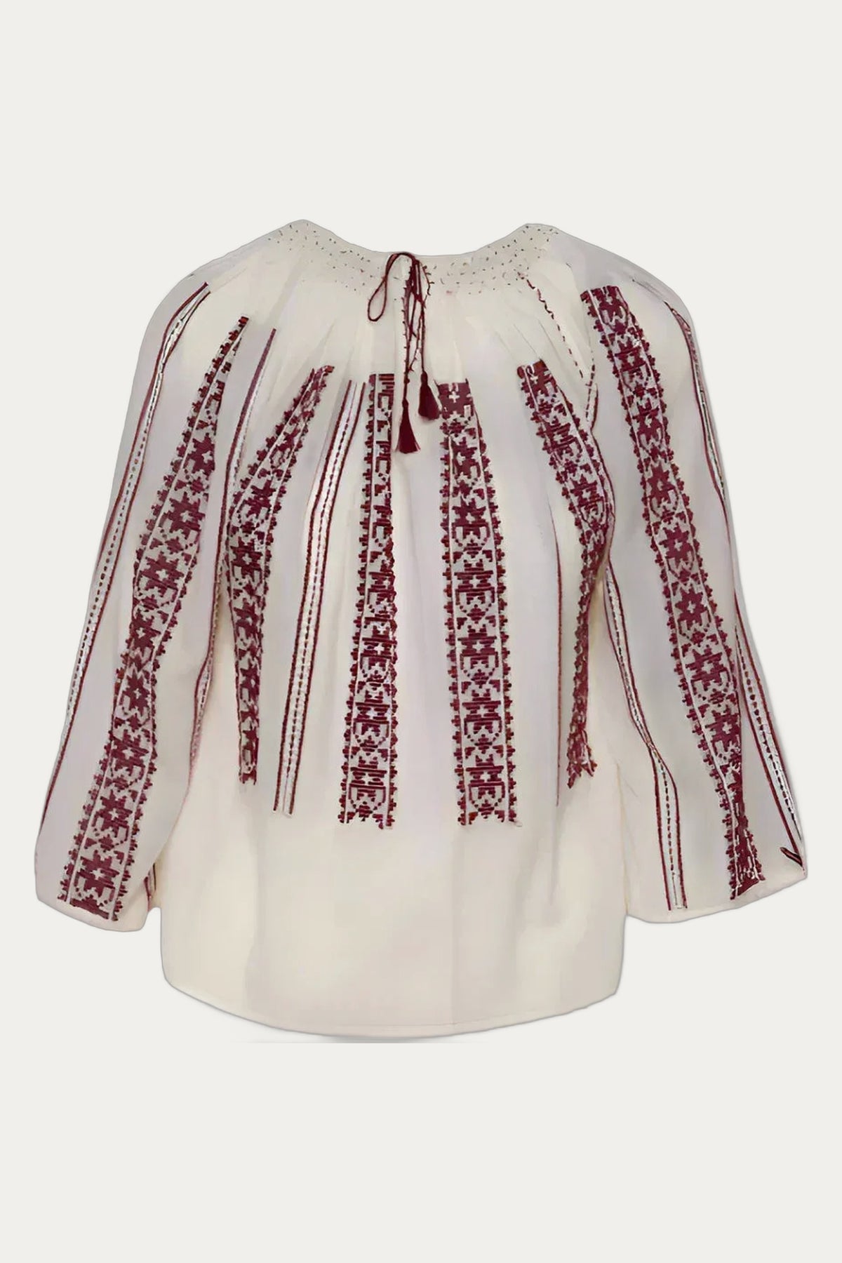 Woven Romanian Blouse in Burgundy by Romanian Handloom Craftsmanship