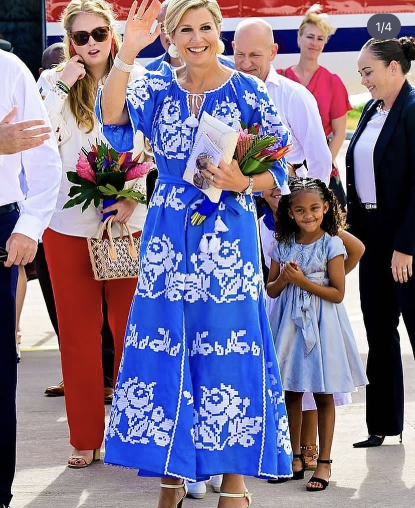 Queen Maxima Of Netherlands stuns in Blue Ocean Embroidered Dress