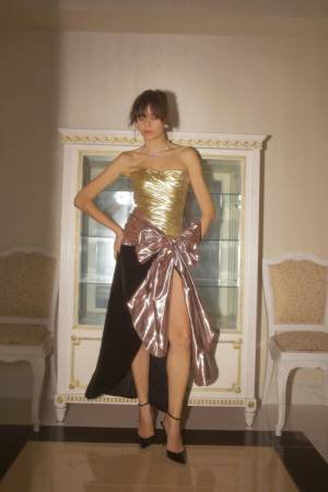 Récupérer Upcycled Maxi Pink-Gold Lamé Dress