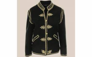 Black Wool Unisex Jacket with Gold Embroidery, Handcrafted by Romanian Artisans (08)